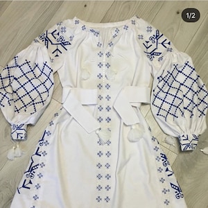 Beautiful Embroidered Dress. White Linen Dress. Ethno Folk Dress For Woman Gift For Her Woman Girl. Ukrainian Linen Boho Dress. Vyshyvanka