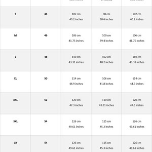 May include: A women's sizing chart with measurements in both centimetres and inches. The chart shows the size, EU/IT size, chest, waist, and hip measurements for sizes XXS to 6X.