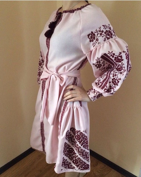 Beautiful rose gold embroidered dress. Handmade dress. Ethno Etsy