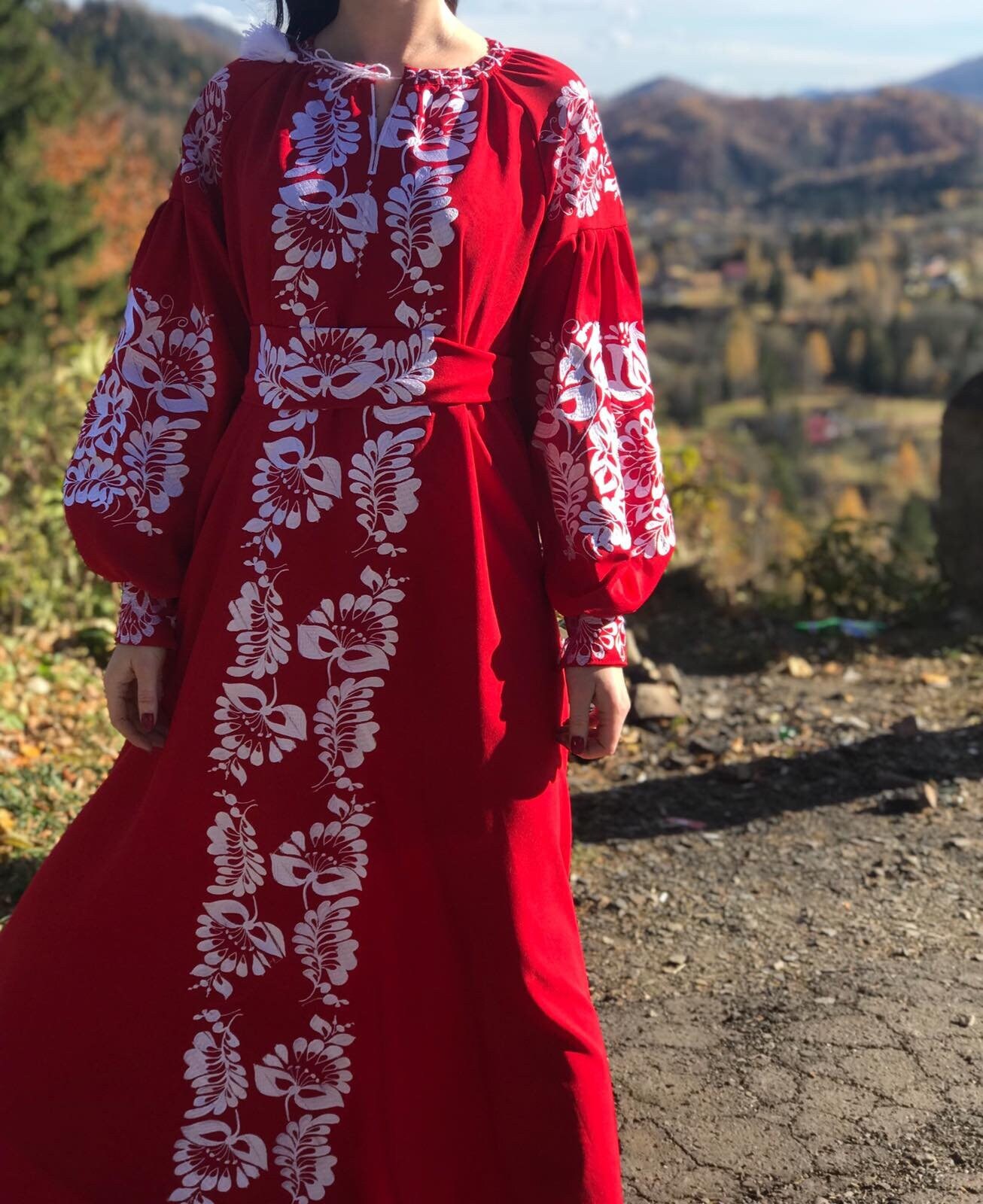 green emerald velvet dress Ethnic embroidered white tunic dress boho Ukrainian Vyshyvanka main image 0