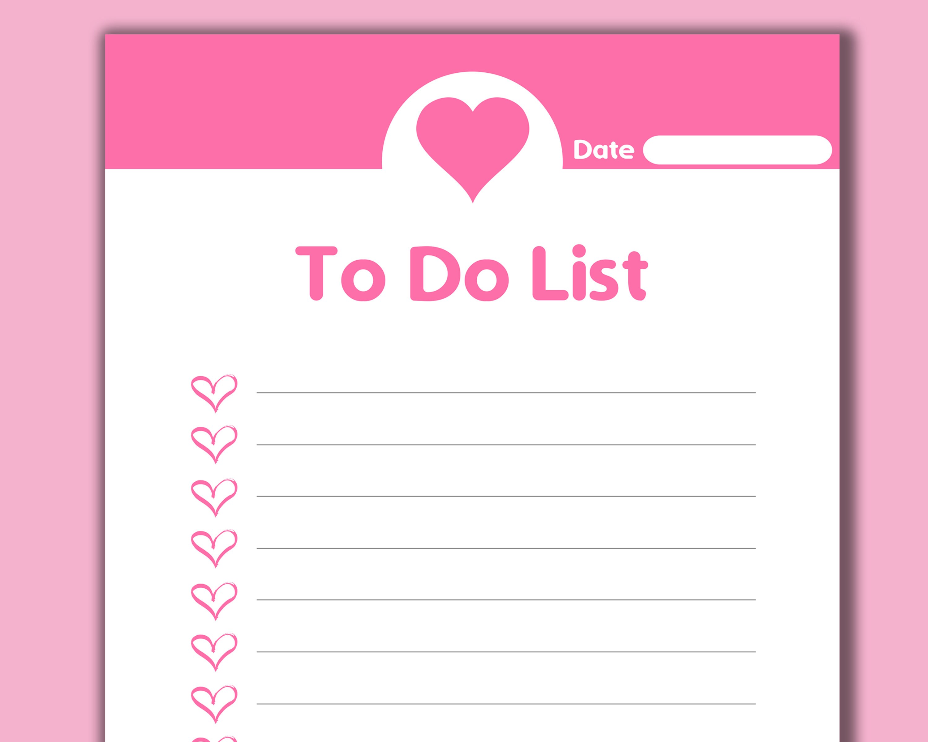 Printable to do list Pink Color Love themed To Do list Cute | Etsy