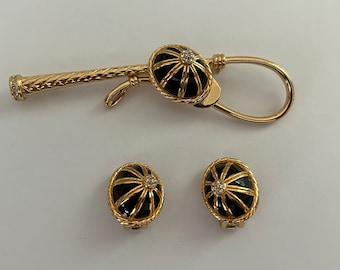 Vintage Christian Dior Jockey Cap Equestrian Demi Parure: Brooch, Earrings