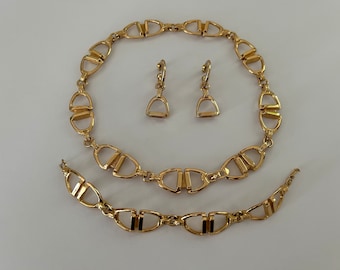 Vintage Christian Dior Stirrup Equestrian Parure: Necklace, Earrings, Bracelet