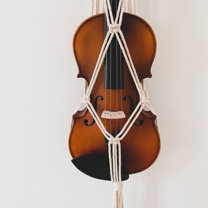 Violin Macrame Hanger / Standard 4x4 / Instrument Hanger / Boho / Wall Decor / Bohemian / Eclectic / Musician / Music / Gifts for Her image 1