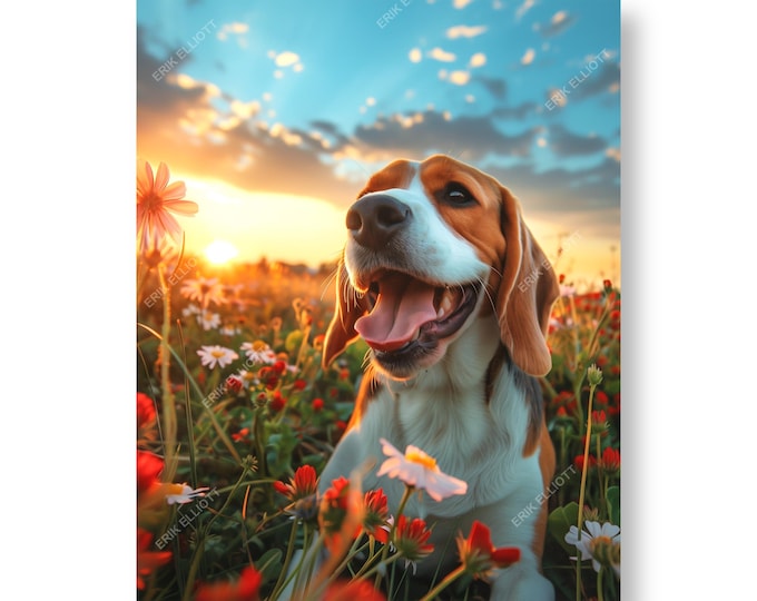 Happy Beagle Dog Art 8x10 Photo Print