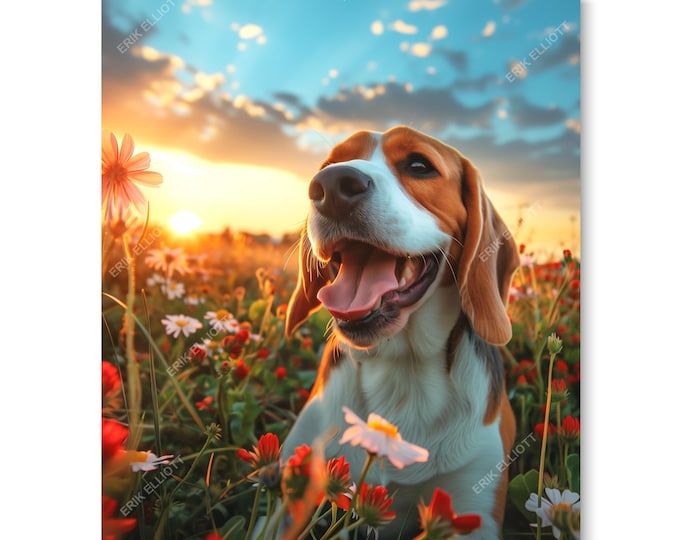 Happy Beagle Dog Art 8x10 Photo Print
