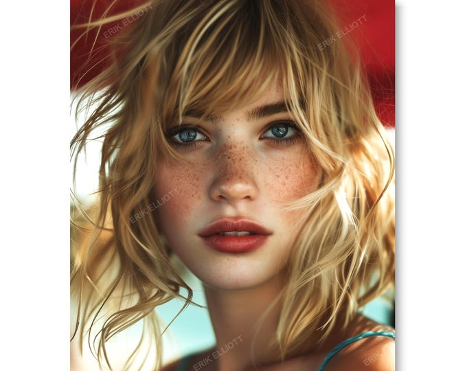 8x10 Photo Art Print Red Lips Blonde Portrait