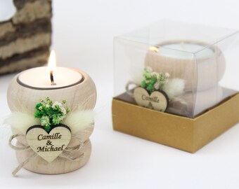 Set of 12 Personalised Vintage Style LARGE Tealight Candles memorial Favours 
