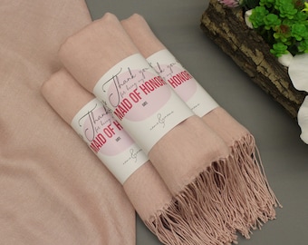 Pale Pink Pashmina Shawl, Custom Pashmina, Bridal Party Shawl, Wedding Shawl, Bridesmaid Shawl, Wedding Scarf Gift, Bachelorette Part Favors