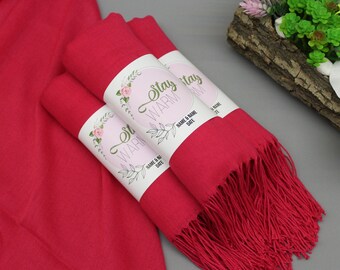 Hot Pink Pashmina Shawl, Personalized Pashmina, Pashmina Scarf, Wedding Pashmina Wrap, Bridesmaid Shawl, Pashminas in Bulk, Bridal Wrap