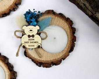 Babyparty-Gastgeschenke, Teelichthalter-Gastgeschenke, rustikale Gastgeschenke, personalisierte Kerze, Babypartykerzen, Gastgeschenke, kleiner Kürbis