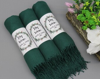 Forest Green Pashmina Shawl, Winter Wedding Shawl, Personalized Pashmina Shawl, Bridesmaid Gifts, Bridal Shower Favors, Winter Wedding Favor