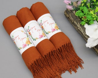 Burnt Orange Pashmina, Winter Wedding Shawl, Personalized Bridesmaid Shawl, Bridesmaid Proposal, Bridal Shower Favors, Winter Wedding Favors