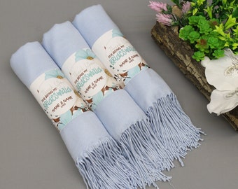Pashmina celeste, scialle da sposa invernale, scialle da damigella d'onore personalizzato, proposta di matrimonio per damigelle d'onore, bomboniere per addio al nubilato, bomboniere per matrimoni invernali