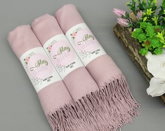 Blush Pashmina Shawl, Winter Wedding Shawl, Personalized Bridesmaid Shawl, Bridesmaid Proposal, Bridal Shower Favors, Winter Wedding Favors