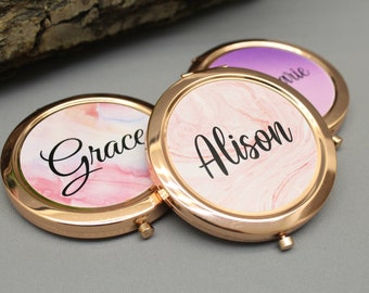 Rose Gold Compact Mirror, Personalized Compact Mirror, Bridesmaid Gift, Bachelorette Party Gift, Monogram Pocket Mirror, Bridesmaid Proposal