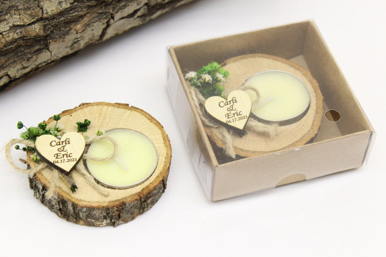 Rustic Country Wedding Favors Personalized Wooden Tealight Holder