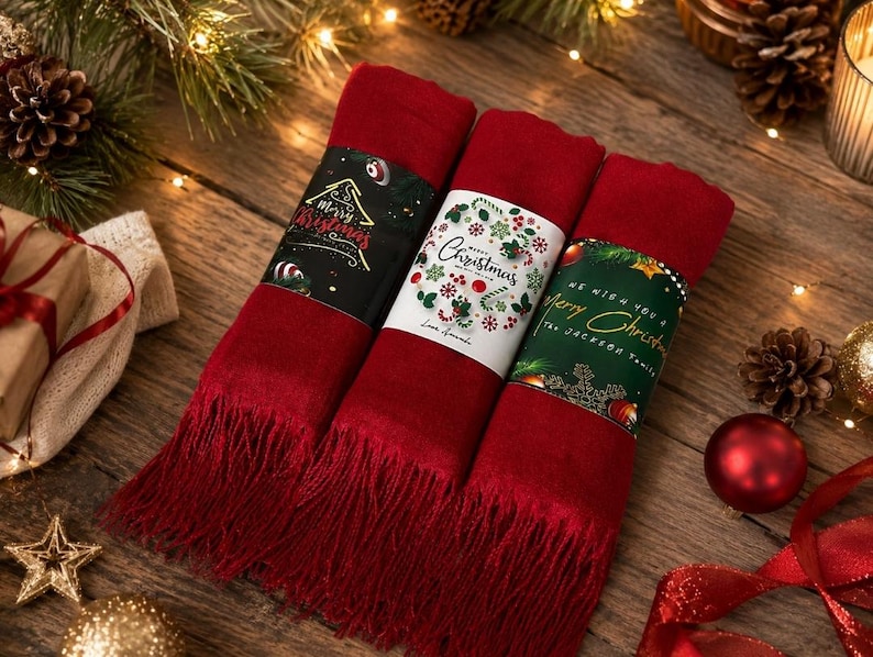 Personalized Christmas Wedding Favors, Christmas Shawl Favors, Christmas Gifts For Guests, New Year Gifts, Happy Holidays Favors, image 3