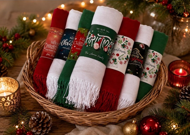 Personalized Christmas Wedding Favors, Christmas Shawl Favors, Christmas Gifts For Guests, New Year Gifts, Happy Holidays Favors, image 1