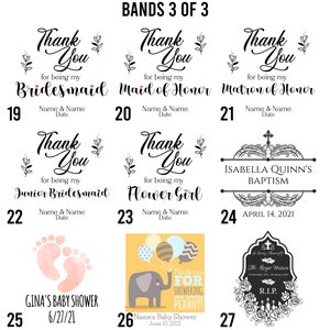 May include: A set of 7 thank you cards with different designs and text. The cards are numbered 19 through 27. The cards feature various themes, including weddings, baptisms, and baby showers. The cards are printed in black and white on a white background.