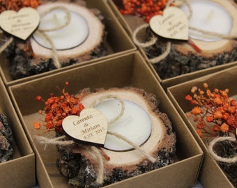 50 PCS Personalized Wedding Favors for Guests, Wooden Tealight Candle, Rustic Wedding Favors, Bulk Wedding Favors, Custom Wedding Favors