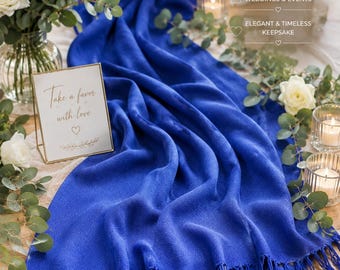 Scialle in pashmina blu reale, scialle per matrimonio invernale, scialle personalizzato per damigella d'onore, regalo per damigella d'onore, bomboniere per addio al nubilato, bomboniere per matrimonio invernale