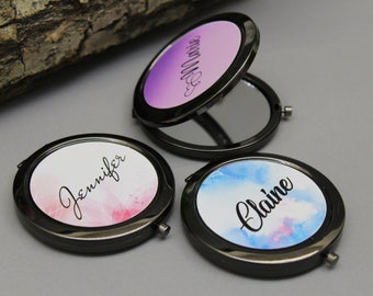 Black Compact Mirror, Personalized Compact Mirror, Bridesmaid Mirror, Bachelorette Party Favors, Monogram Pocket Mirror, Bridesmaid Proposal