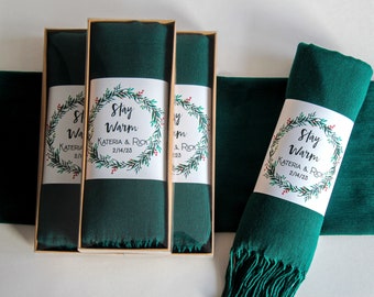 Forest Green Pashmina Shawl, Pashmina Shawl Wedding, Pashminas in Bulk, Pashmina in Box, Bridal Shower Favors, Wedding Favors for Guests