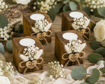 Personalized Wedding Candle Favors,Wedding Favors for Guest in Bulk, Rustic Wooden Tealight holder,Bridal shower favors,Rustic wedding decor
