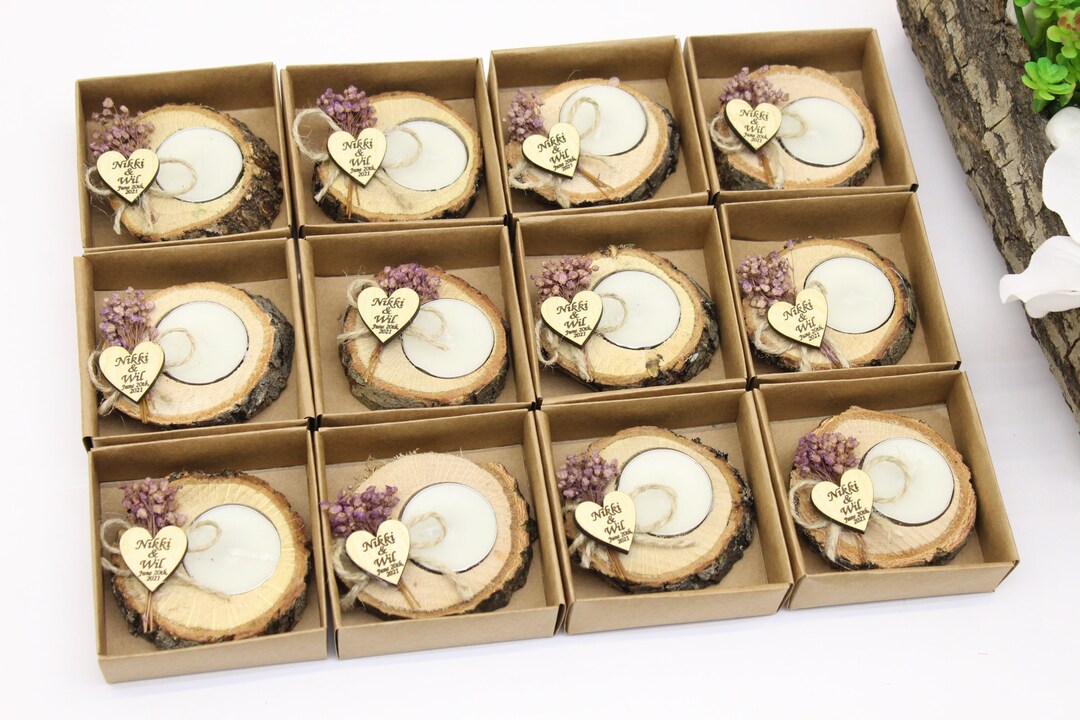 50 PCS Personalized Wedding Candle Favors for Guests in Bulk, Rustic ...