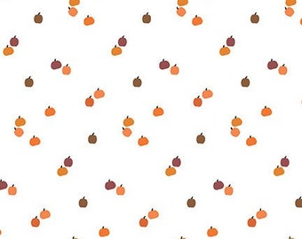 Fall Cotton Fabric by the Yard - Seasonal Basics Pumpkins White - Riley Blake C652-WHITE