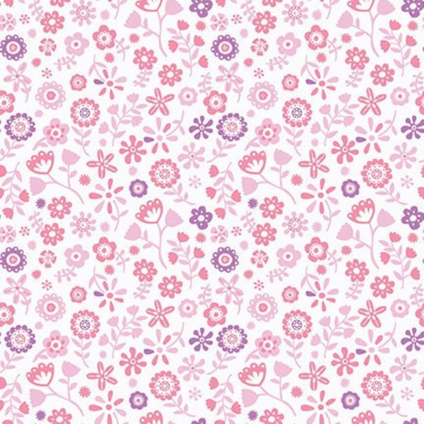 Floral Cotton Fabric by the Yard - Unicorn Kingdom Flowers White - Riley Blake C10474-WHITE