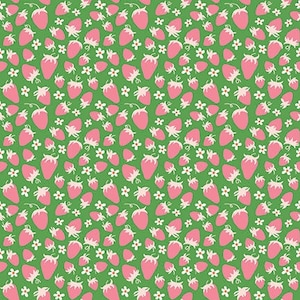 Summer Picnic Cotton Fabric by the Yard - Summer Picnic Strawberries Green - Riley Blake C10754-GREEN