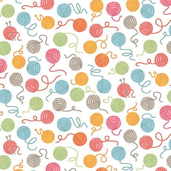 Cats Meow Cotton Fabric by the Yard - Cats Meow Yarn Ball Multi - Riley Blake C11633-MULTI