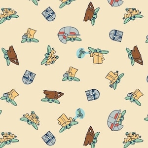 Star Wars Cotton Fabric by the Yard - The Child Doodle Toss Yellow - Camelot 73800239JAS