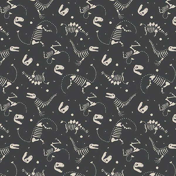 Dinosaur Cotton Fabric by the Yard - Roar by Citrus and Mint - Dino Bones Charcoal - Riley Blake C12463-CHARCOAL