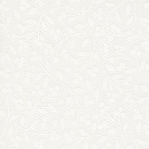 May include: White fabric with a subtle, repeating pattern of small, white floral sprigs.