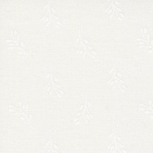 May include: White fabric with a subtle embossed pattern of small sprigs.