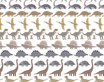 Dinosaur Cotton Fabric by the Yard - D is for Dinosaur Dino Stripe White - Paint Love Studio for Dear Stella 2341WHITE