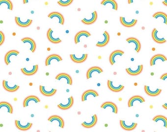 Tela de Algodón Arco Iris cortada a medida - Little Rainbows White - Benartex 12934B-09