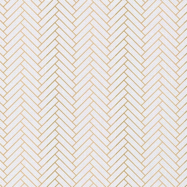 Metallic Cotton Fabric by the Yard - Emma & Mila Nightfall White/Gold Herringbone Metallic - Camelot 2141107WM-2