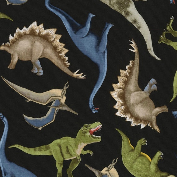 Dinosaur Cotton Fabric by the Yard Dinosaur Toss on Black Timeless
