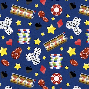 Poker Fabric by the Yard - Casino Fun Casino Stars Blue - David Textiles DX-2552-0C-1