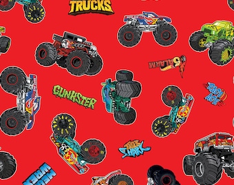 Hot Wheels Monster Truck Cotton Fabric by the Yard - Hot Wheels Monster Trucks Main Red - Riley Blake CD12950-RED