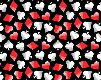 Playing Cards Cotton Fabric by the Yard - Poker Symbols Black - David Textiles DX-2526-0C-2