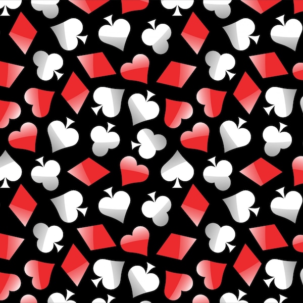 Playing Cards Cotton Fabric by the Yard - Poker Symbols Black - David Textiles DX-2526-0C-2