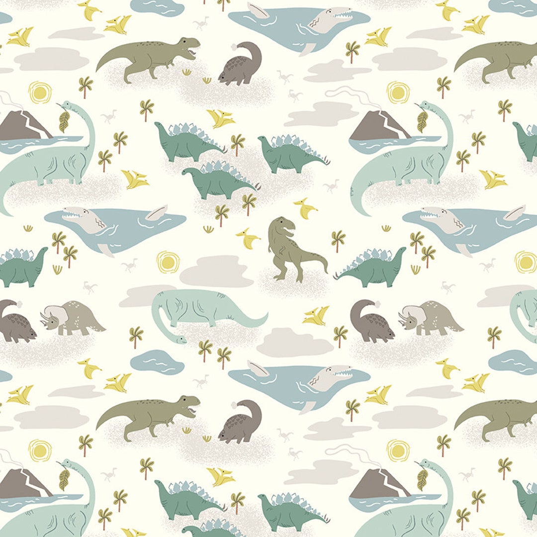 Dinosaur Cotton Fabric by the Yard - Roar by Citrus and Mint - Main ...