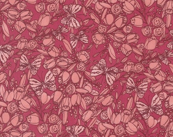 Tulip Tango Cotton Fabric by the Yard - Tulip Tango Love Butterfly Tulip - Robin Pickens for Moda 48712-18