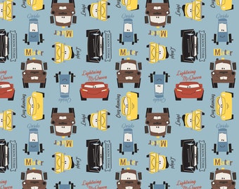 Cars 3 Cotton Fabric by the Yard - Cars III Car Friends Blue - Camelot 85070502-1