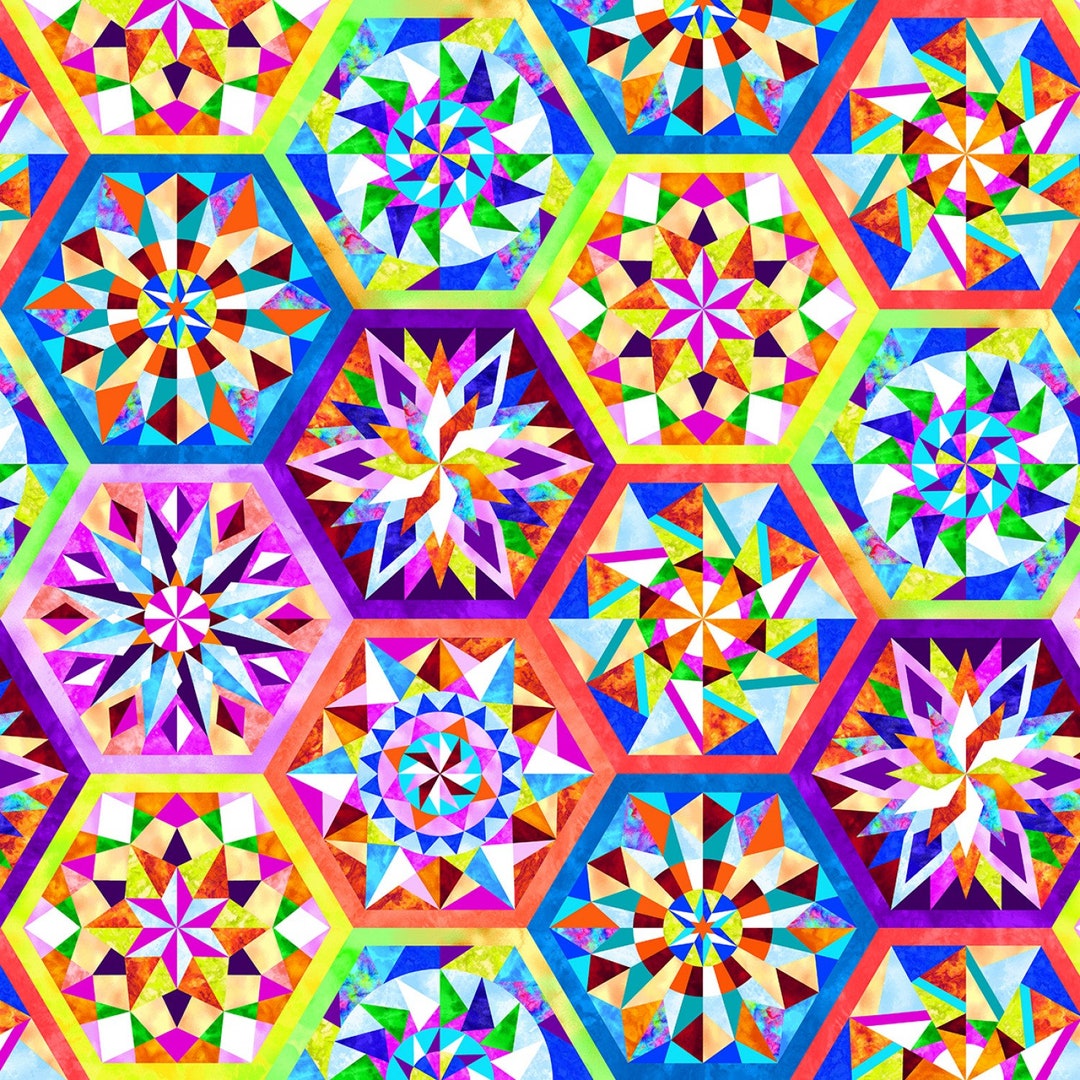 Geometric Cotton Fabric by the Yard Geofetti 2 Geo Hexie Bright Studio